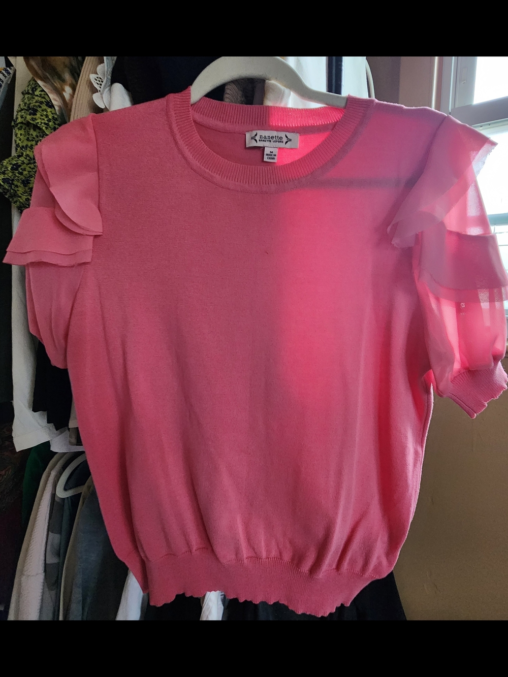 Nanette Lepore Pink Ruffle Sleeve Knit Top